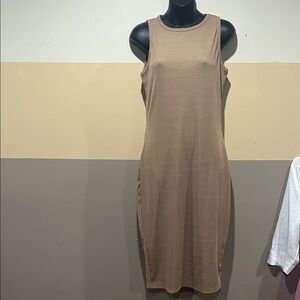 PrettyGarden Ribbed Bodycon Tank Dress Beige Sleeveless Midi Size M